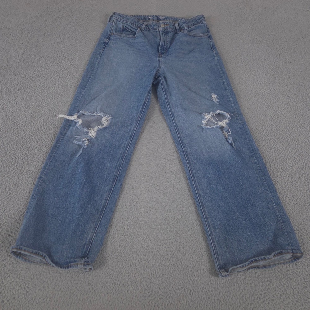 Old Navy Jeans Womens 14 Sky-Hi Wide-Leg Distressed Extra High-Waisted Denim‎